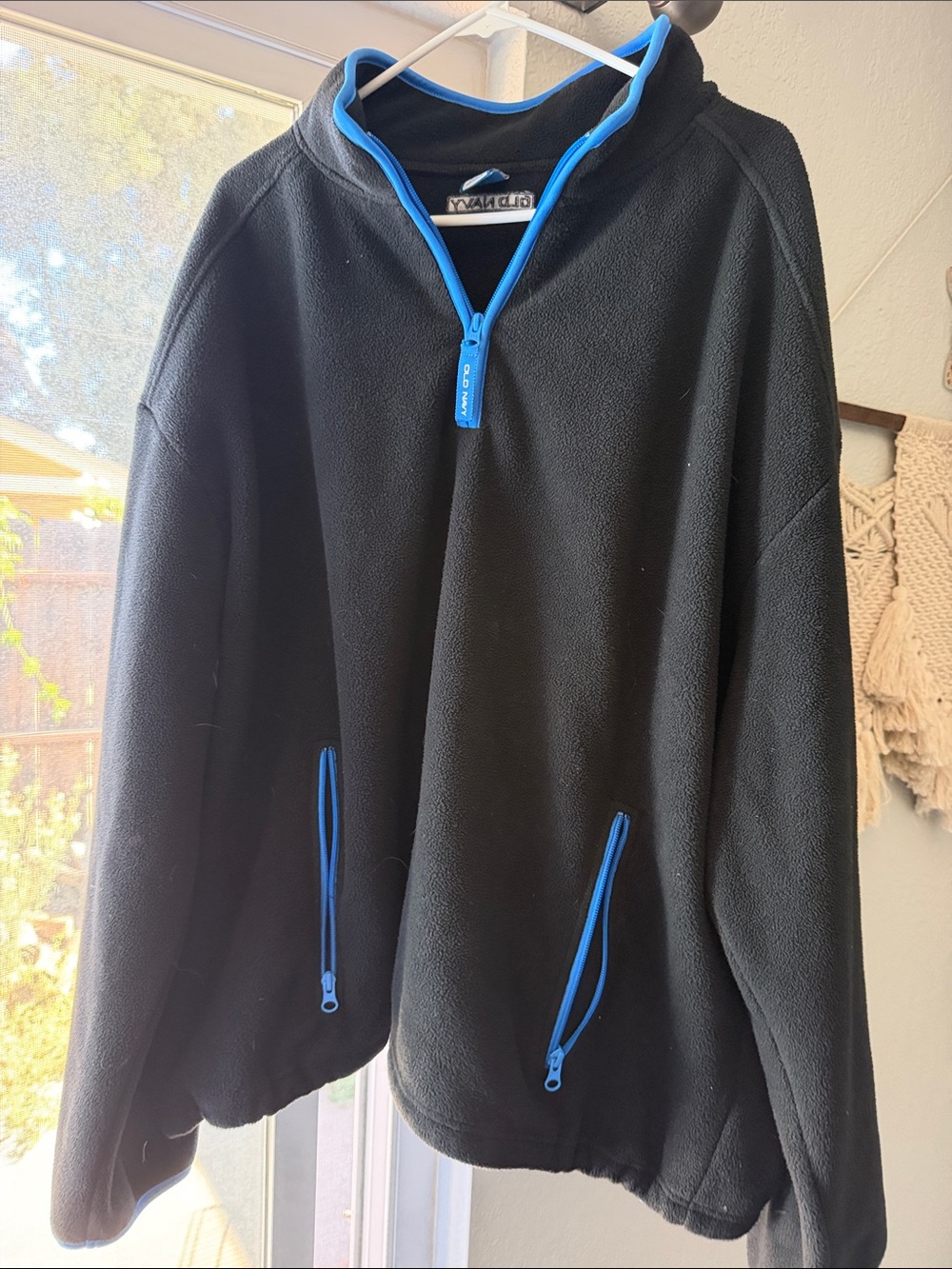 Old Navy Black Fleece Zip Pullover with Blue Trim